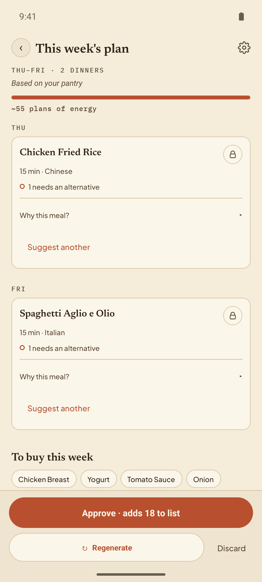 Cook Smart: Swaps a planned meal for another