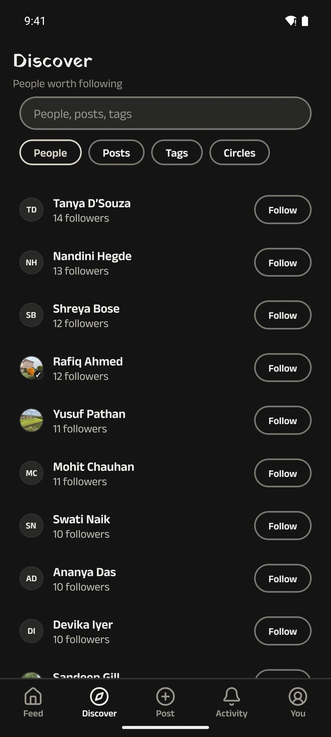 Tarang: Find people, tags and circles